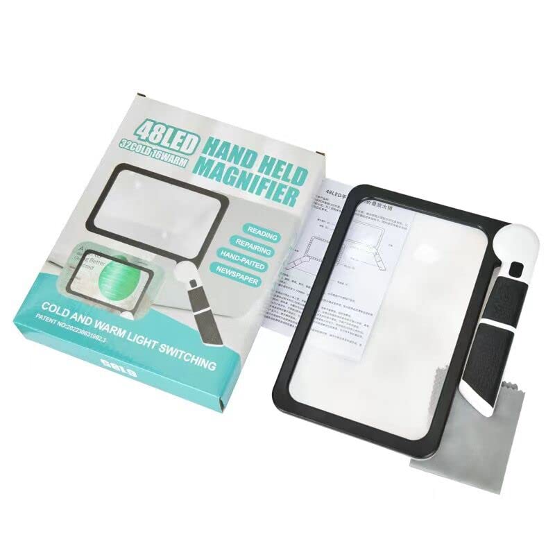 5X Magnifying Glass Page Handheld Magnifier Folding Reading Magnify | 5X,full-page,3 light modes,48 lights,battery,seniors reading,portable folding magnifier,reading glass,page magnifier - style: 5X
