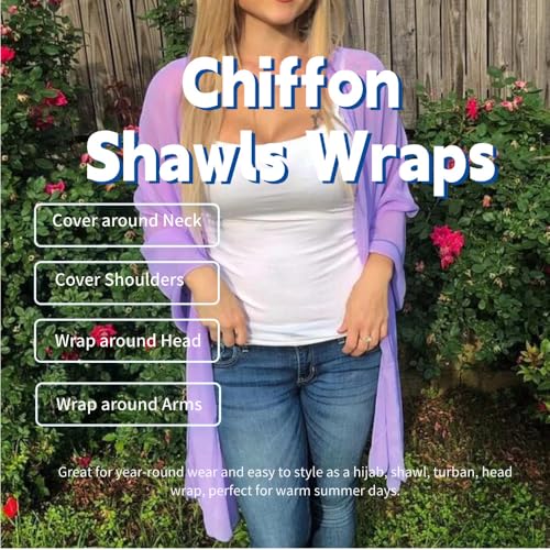 Chiffon Scarf for Women Lightweight Breathable Sunscreen Soft Solid Hijab Scarf for Daily & Muslim Wear - color: Violet Purple Chiffon Scarf