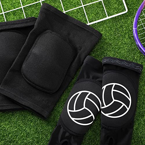 Hungdao 2 Set Volleyball Knee Pad and Arm Sleeve Volleyball Accessories Stuff Forearm Elbow Sleeve Wrist Guard with Protection Pad and Thumb Hole for Women Men Adult - color: Classic