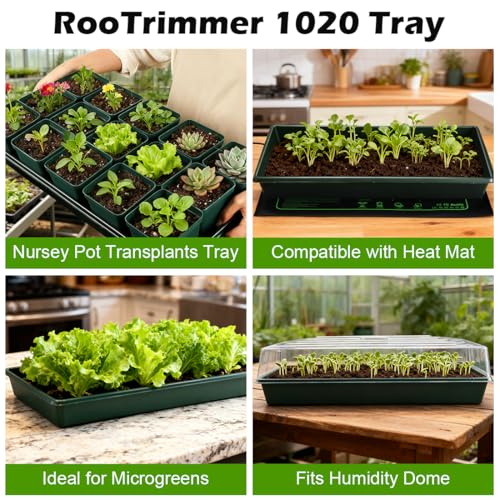 RooTrimmer 10 Pack 1020 Trays No Holes-Reusable Nursery Flats for 50/72 Cell Plug Tray, Heavy Duty Seed Starter Trays for Transplant, Seed Starting, Plant Propagation & Seed Germination (Dark Green) - size: TD542-10P-Dark Green