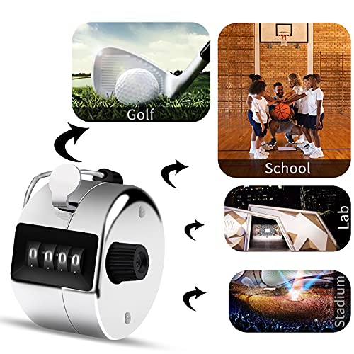 Eliamo 12 Pcs Hand Tally Counter 4-Digit Lap Counter Clicker, Manual Mechanical Handheld Pitch Click Counter with Finger Ring for School Golf & Knitting Row Croche - color: Silver
