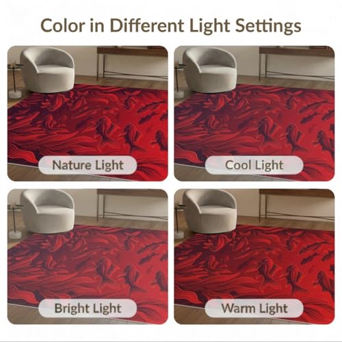 8'x10' Washable Graphic Fish Large Rug, Dark Red Non-Shedding Pet Friendly Carpet Foldable Easy Care Mat for King Size Bedroom, Master Suite, Under Bed | Ref:1908905 - color: Red/Pattern 25, size: 8' x 10' (Rectangular)