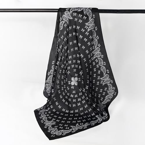 27" Head Scarf Like Satin Silk for Women,Hair Scarves Bandana,Headband Silk Feeling for Hair Wrap - color: Black