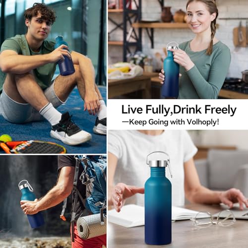 Volhoply 32oz Uninsulated Single Walled Water Bottle, Stainless Steel Sports Water Bottles with Handle, BPA Free Lightweight Water Bottles for Hiking, Biking, Running(Dark Night,1) - color: Dark Night