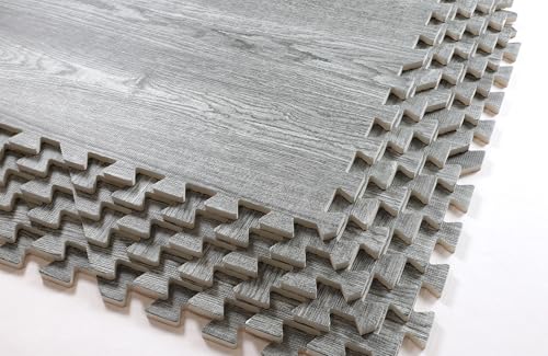 100 Sq. Ft 3/8 Inch Thick Printed Foam Tiles Interlocking Foam Mat, (24" x 24", 25 pcs), Natural Gray Wood Grain Style, Protective Flooring for Home, Exercise or Trade Show - color: Natural Gray
