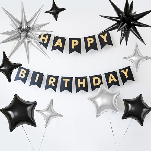Black Silver Star Balloons,16Pcs 22/18/10 Inch Foil Graduation Decorations - color: Black Silver