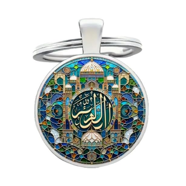 3PCS Islamic Keychain Set, Arabic Calligraphy Mosque Dome Keyring, Muslim Spiritual Gift, Islamic Art Pendant for Men Women, Ramadan Eid Mubarak Car Bag Keys Accessories