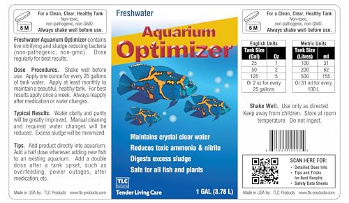 TLC Products, Freshwater Aquarium Optimizer, Aquarium Water Clarifier | Aquarium Water Clarifier, Reduces Ammonia, 1 Gallon - size: 1 Gallon (3.78 L)