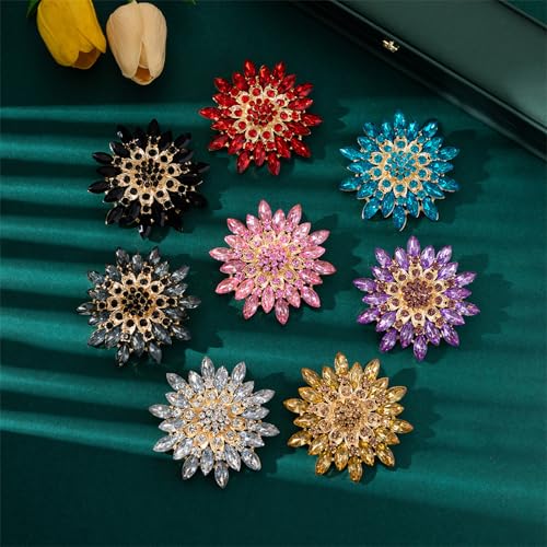 Rhinestone Sunflower Brooch Pin Red Pink Flower Brooch Stylish Crystal Brooch Elegant Clothing Hat Bag Accessories Jewerly for Women - color: Blue