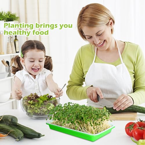 EBaokuup 5 Pcs Seed Sprouter Tray with Drain Holes - BPA Free Seed Germination Propagation Trays, Soil-Free Wheatgrass Bean Sprouts Microgreens Growing Kit with Germinating Paper - color: Green,5pack