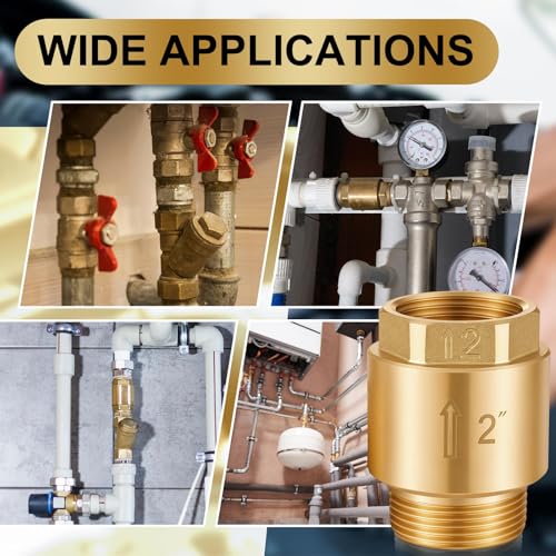 Zonon 2 Pcs 2 Inch Check Valve One Way Brass Non Return in Line Check Valve with Backflow Prevention NPT Male in FNPT out for Garden Hose Well Pumps Irrigation Systems Chemical Industry - size: 2 Inch