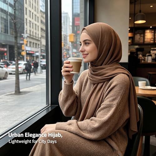 Jersey Hijab Scarf for Women,Lightweight Muslim Turban Head Scarf Modal Feel Hijab Coverings for Prayer with Clip - color: Brown
