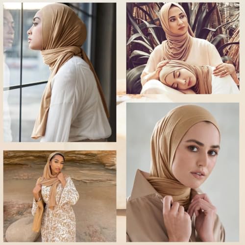 Muslin Hijab Scarf for Women Long Headscarves Solid Head Wraps Soft Pashminas Shawls - color: Khaki Muslim Hijab Scarf
