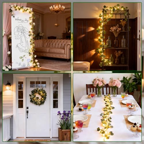 Artificial Eucalyptus Garland with Lights, 6FT Fairy Light Eucalyptus Vine with Timer, 8 Modes, Waterproof Battery Operated, Faux Greenery Vine for Spring Easter Wedding Decoration (Eucalyptus)