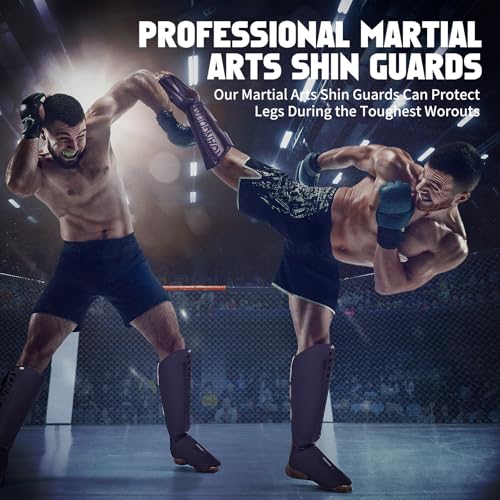 Muay Thai Shin Guards for Men, Women | Lightweight, Martial Arts Kicking Leg Instep Protection Pads, Sparring Gear, For Kickboxing MMA Training