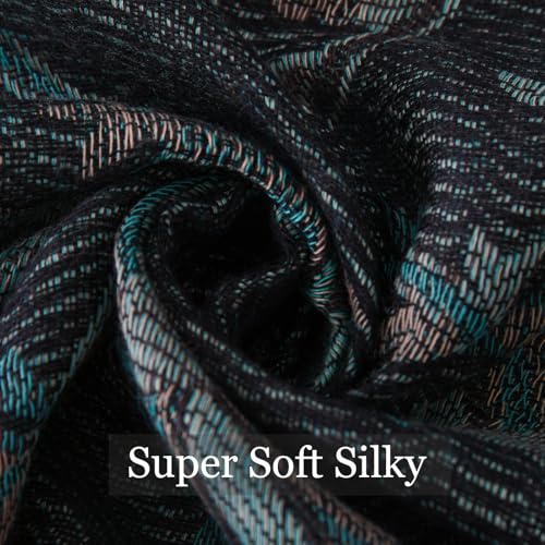 Paisley Pashmina Rave Shawl Scarf-Women's Reversible Ethnic Jacquard Pashmina Wraps for Travel - color: A#. Black Cyan