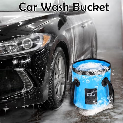 3 Pcs 20L (5-Gallon) Collapsible Bucket Set – Portable Foldable Water Container with Handle for Camping, Hiking, Fishing, Car Washing (Black, Orange, Blue)