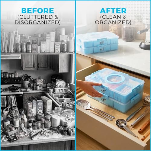 Stackable Snack Organizer Container 2 Pack, 14 Compartments Food Storage Tray with Lids & Handles for Travel & Charcuterie, BPA-Free, Dishwasher & Microwave Safe (Blue 2 Pack) - color: Blue