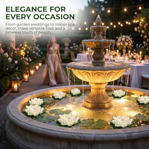TOYANDONA 6pcs White Artificial Floating Lotus Flowers 7 Inch Lily Pads 2 Large(18cm) + 4 Small(10cm) Water Lily Pads Floating Pond Plants for Pond Pool Home Aquarium Garden Wedding Decor
