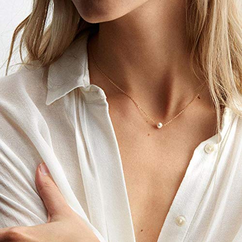 Turandoss Dainty Layered Choker Necklace, Handmade Y Pendant Necklace Multilayer Bar Disc Necklace Adjustable Layering Choker Necklaces for Women - style: 3PCS - simulated Pearl&Bar&Disc