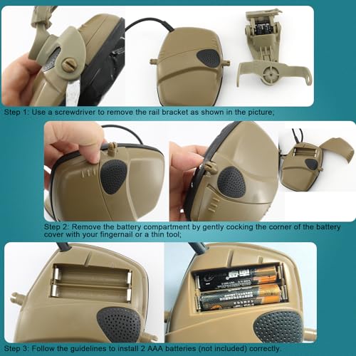 Hearing Protection Noise Cancelling Sound Amplification with Gel Ear Pad/ARC Rail Adapter Ideal for Shooting Sport - color: Tan