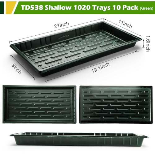RooTrimmer 10 Pack Heavy Duty 1020 Trays No Holes - 1.6 Inch Deep Shallow Nursery Flats, Reusable Seed Starter Trays for 72/128 Cell Inserts, Microgreens, Seedling and Hydroponics (Dark Green) - size: TD538-10P-Dark Green