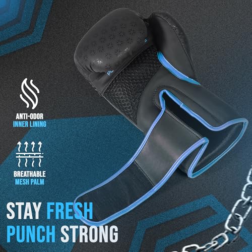 Twisto Boxing Gloves Black Rox - Pro Training & Sparring, Maya Hide Leather, Muay Thai, MMA, Kickboxing, Men, Women, Adults, Heavy Punching Bag, Focus Mitts, Pads,10oz 12oz 14oz 16oz - color: Blue, size: 10 oz