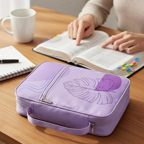 Mr. Pen- Bible Cover Case | Carrying Book Case with Durable Handle and Zippered Pocket, Bible Protective Church Bag for Men & Women, Christian Gifts - color: Pale Purple