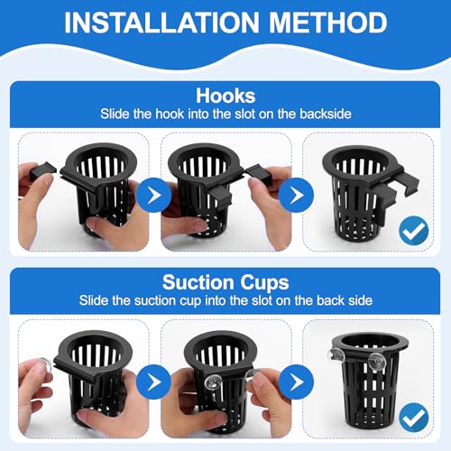 4Pack Aquarium Plant Holder ,Suction Cups and Hooks for Fish Tank Aquaponic Plant Cultivation and Different Tank Thickness,Black