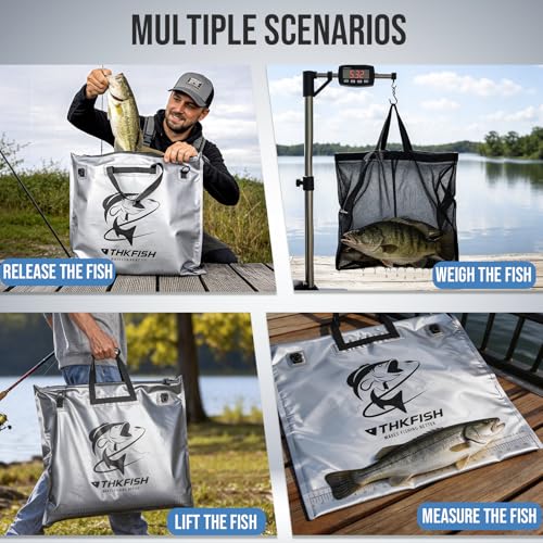 THKFISH Fish Tournament Weigh in Bag for Bass Fishing with Leakproof Zipper | Heavy Duty Live Fish Bags for Caught Fish with Waterproof Zipper and Mesh Liner,Puncture Resistant - color: Silver-25×23in with Net