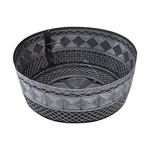 Muslim Prayer Kufi Hat for Men Boys Islamic Beanie Skull Cap Prayer Headwear Embroidery Kofia Topi Sun Hat Ramadan Eid Gift - color: Dark Grey, Chain Embroidery