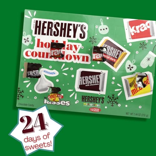 Hershey's Holiday Countdown, Christmas Chocolate Advent Calendar, 7.44 OZ | Miniature Candy Bars, Festive Activity, Individually Wrapped, Box, White Elephant Gift