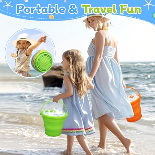 Foldable Beach Sand Toy Bucket for Kids Adults, Jumbo Collapsible Sandbox Bucket, Foldable Pail with Mesh Bag, Multi Use for Garden Beach, Camping, Easter Basket Gift, Fishing, Travelling 3PCS - style: Round