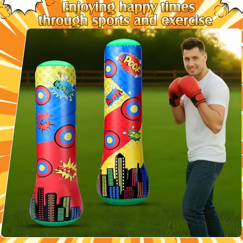 Jenaai 1 Pcs Punching Bag 47 Inches Inflatable Bopper Punching Bag with Bounce-Back Action Sport Bop Bopper for Practicing Karate Taekwondo (Shield)