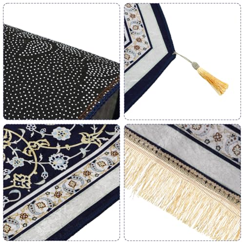 Muslim Prayer Mat Turkish Islamic Praying Rug Portable Prayer Carpet Eid Ramadan Janamaz Rug Adult Sajadah Islam Mat - color: Navy Blue