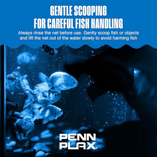 Penn-Plax Quick-Net Aquarium Fish Net - 5 x 4 in Fine Mesh, 16 in Vinyl-Covered Braided Long Handle - Small Aquarium Cleaning Tool for Gentle Fish Handling - Use in Freshwater & Saltwater Tanks - Blue - color: Blue, size: 5" Net - 16" Handle