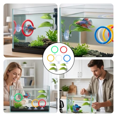 7 Piece Betta Fish Tank Accessories and Toys, Betta Enrichment Set with Exercise Rings and Plants, Mental Stimulation and Stress Reduction for Betta Fish, Betta Toys