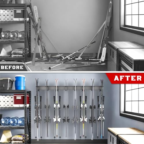 Ski Rack, Wall Mounted Ski Storage for Garage Storage Organizer System, 16 Pairs of Skis Holder for Home Shed, Holds Up to 600lbs - style: 8 Ski Hooks