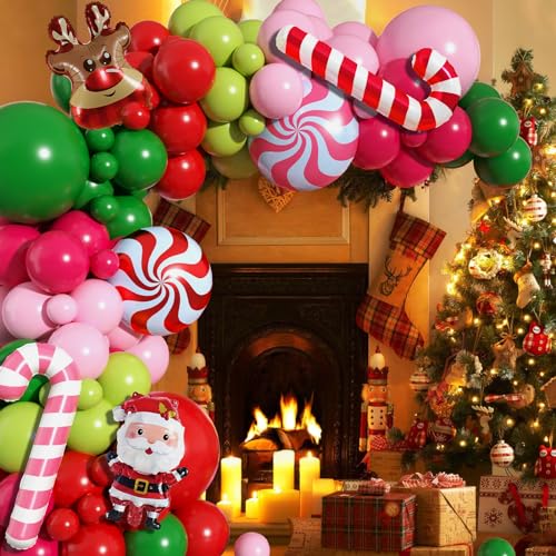 Christmas Arch Kit, Red Pink Green Latex Balloon Garland for Xmas Party - color: Christmas 1