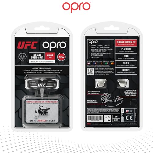 OPRO Instant Custom-Fit Mouth Guard, Dentist-Level Comfort, Protection & Fit - Moldable Mouthguard for Football, Boxing, Rugby, MMA, BJJ, UFC Mouth Piece- Includes Mouth Guard Case (UFC Black, Adult) - color: Ufc Strike - Silver/Black