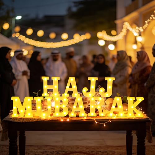 Aurelema Sukkot Large LED Letter Sign LED Lights, Hajj Mubarak, 8.27 Inches - color: Hajj Mubarak, size: 6.3 Inches
