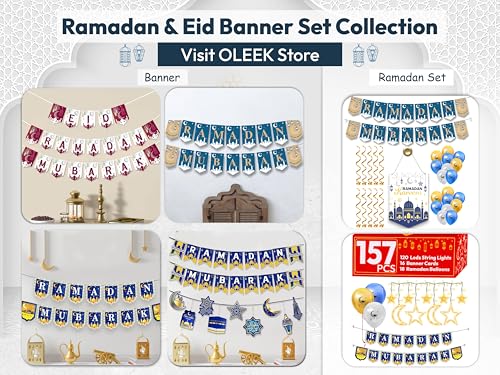 OLEEK ramadan decorations for home 2026 set ( ramadan's lights -2 rmadan banner -18 ramdan balloons - card) ramadan decor - ramadan gifts for kids - ramdan decoration - زينة رمضان كريم ديكور