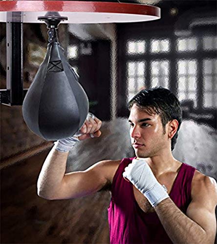 Boxing Speedbag Swivel Set with Black Leather Punching Ball & Pump - Professional MMA Speed Ball Boxing Punching Bag Muay Thai Exercise Equipment Kit
