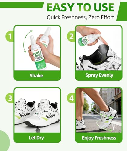 Shoe Deodorizer Spray, 5 fl. oz (2 Pack) Powerful Foot & Shoe Odor Eliminator, Foot Spray for Smelly Feet, Fast-Acting & Long-Lasting Shoe Freshener Spray for Shoes, Gym Bags, Helmets - size: 10 Fl Oz (Pack of 1)