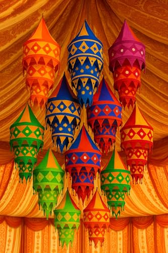 INDIANHANDICRAFTS 10 Pc Mix Lot Indian Traditional Cotton Lanterns and Lamp Shade Decor
