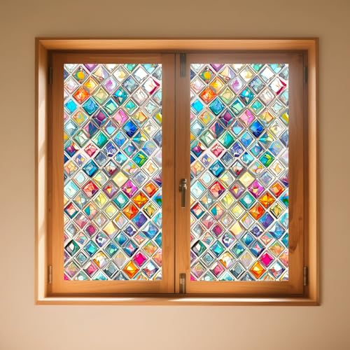 Window Privacy Film Vibrant Diamond Stained Glass Window Film Decorative - color: Mini Diamond Mosaic