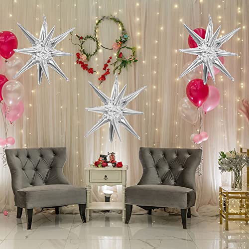 6 Pcs Silver Star Foil Balloons One-Piece 14-Pointed Star Balloon 4D Starburst Cone Mylar Balloon 22inch Christmas Birthday Wedding Wedding Anniversary Party Supplies(Silver) - color: 22 Inches Silver
