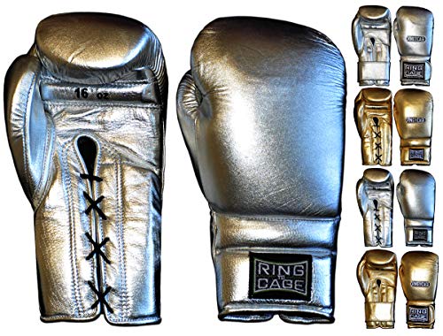 Ring to Cage Metallic Gold, Silver Japanese Style Training Gloves 2.0 - Hook&Loop or Lace-Up - color: Silver, size: 12oz Lace-up