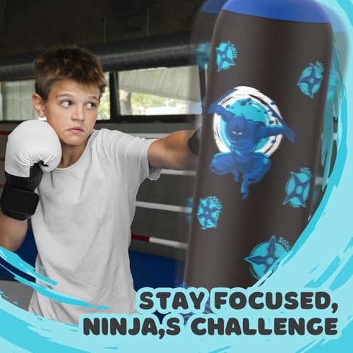 Sunikko X Tall Punching Bag for Kids, Larger 66 Inch Inflatable Stable Boxing Bag for Teens, Ninja Shuriken Toy Gifts for Boys Girls, Boxing Set with Gloves and Pump for Practicing Karate Taekwondo