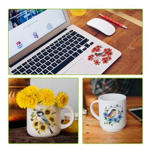 arricraft 10 Pcs Birds and Flowers Theme Cup Printing UV Transfer Papers, 10 Styles Various Birds Roses Tulips UV DTF Cup Wrap Stickers for 16 OZ Glass Cups Crafts 9.5x4.3inch - style: Birds and Flowers Theme